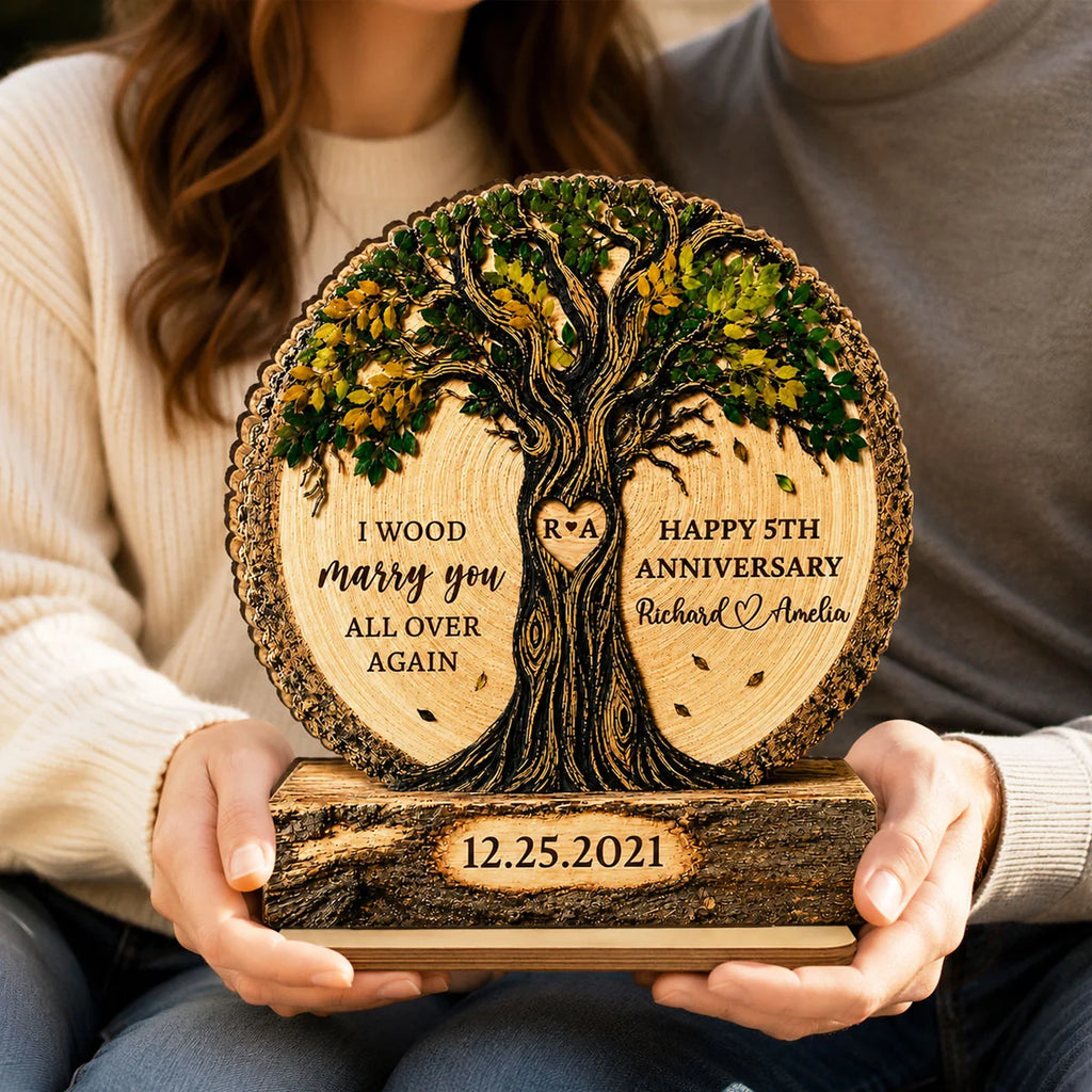Couple Tree I Wood Marry You - Personalized 2-Layered Wooden Plaque - Gift For Couple