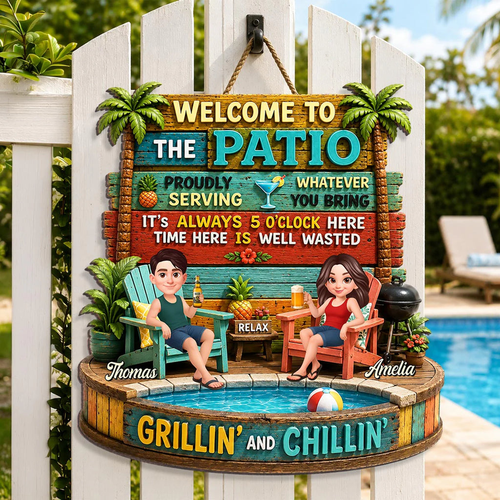 Couple Patio Welcome Proudly Serving Whatever You Bring - Personalized Wooden Sign - Summer Backyard Decor
