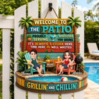 Couple Patio Welcome Proudly Serving Whatever You Bring - Personalized Wooden Sign - Summer Backyard Decor