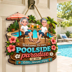 Summer Vibe Welcome To Our Poolside Paradise - Personalized Wood Sign - Gift For Couple, Summer Porch, Patio, Bar Decoration