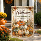 Welcome To Grandparent's House Fall Pumpkin - Personalized Garden Flag - Fall Season Decor Gift, Gift For Grandma, Grandpa