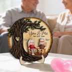 Old Couple Rocking Chair Under Heart Carved Tree - Personalized 2-Layered Wooden Plaque - Valentine's Day Gift For Couple