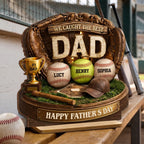 We Caught the Best Baseball Dad - Personalized 2-Layered Wooden Plaque - Gift for Dad, Husband