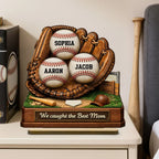 We Caught the Best Mom Baseball - Personalized 2-Layered Wooden Plaque - Sentimental Gift for Mom