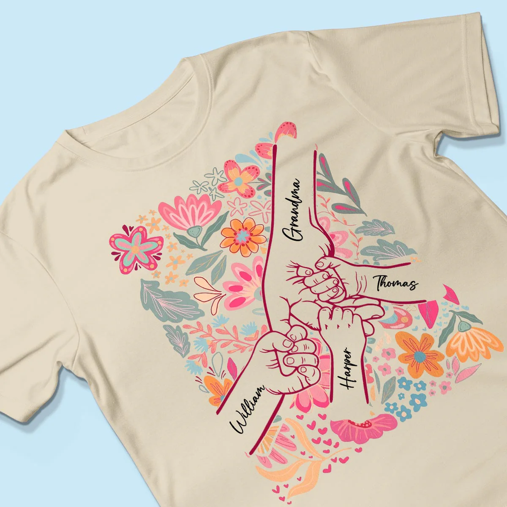 Kids Holding Hand Floral Boho - Personalized Shirt - Mother's Day Gift For Mom Grandma