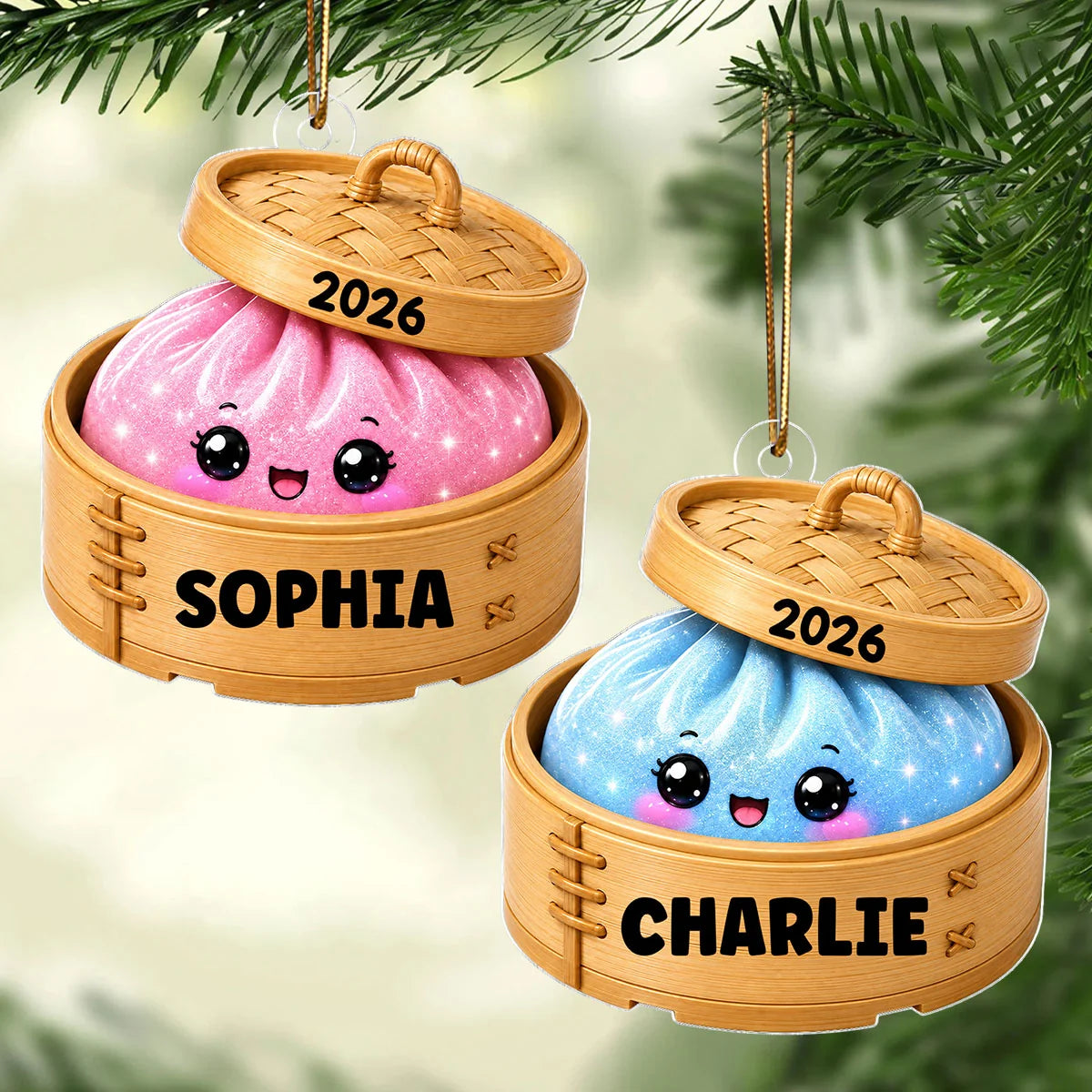 Cute Dumpling Custom Name Squishy Style - Personalized Acrylic Ornament - Christmas Gift, Keepsake For Kids, Teenagers