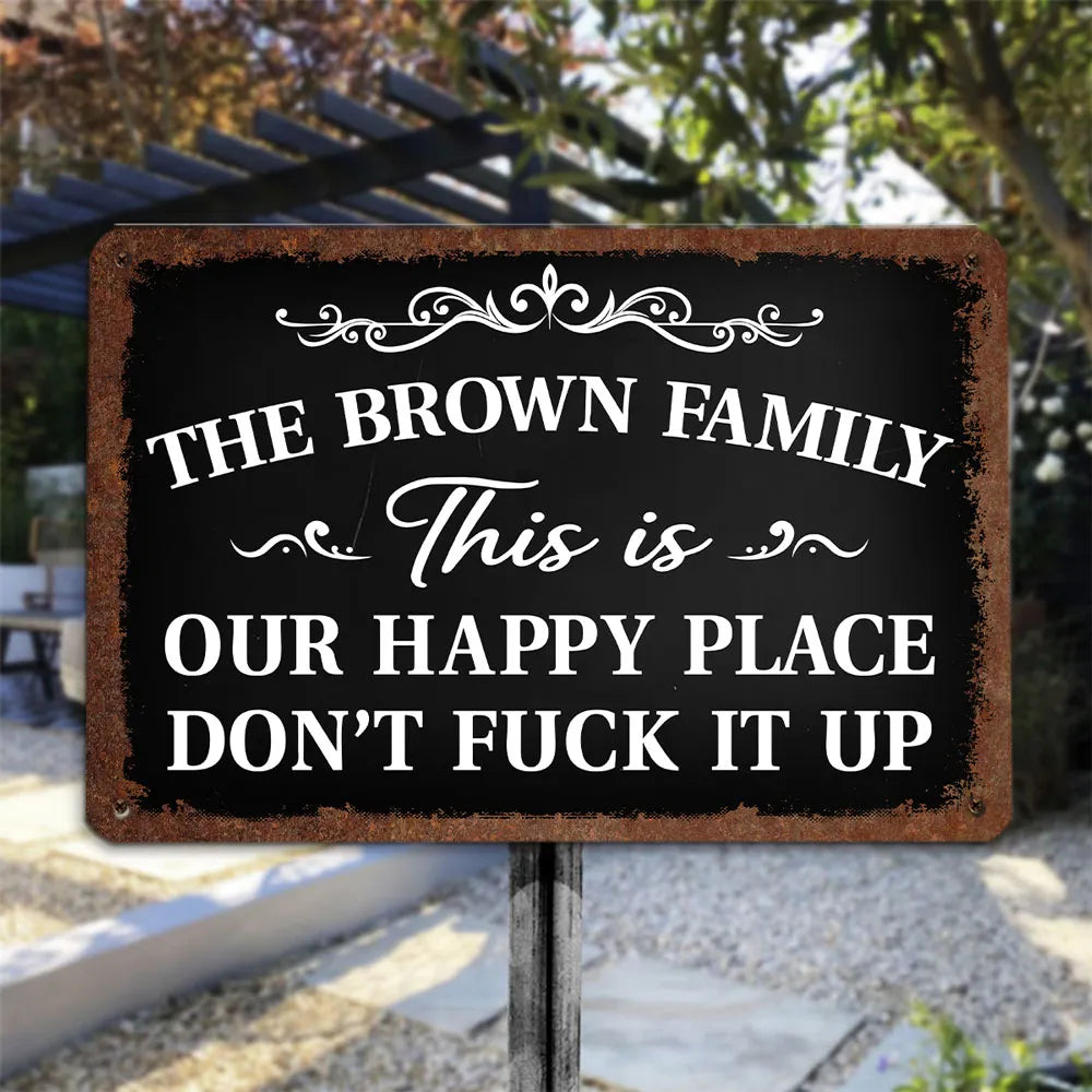 Welcome To Our Happy Place - Personalized Metal Sign