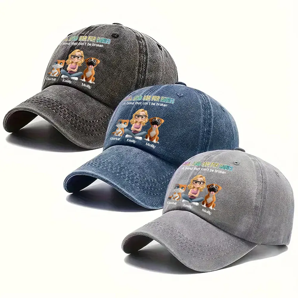 A Girl And Her Fur Babies - Personalized Custom Vintage Washed Denim Cap