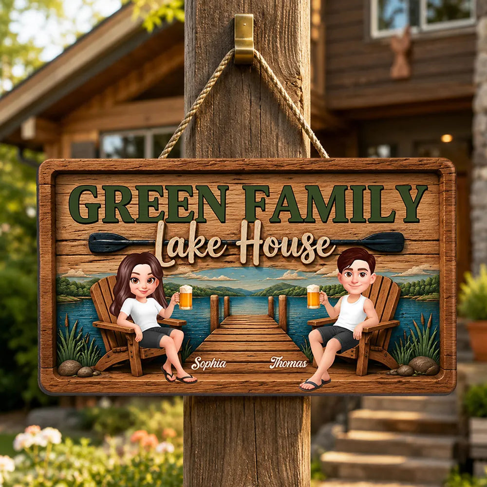 Lake House Retreat Family - Personalized Wood Sign - Gift For Couple, Family, Summer Decorations
