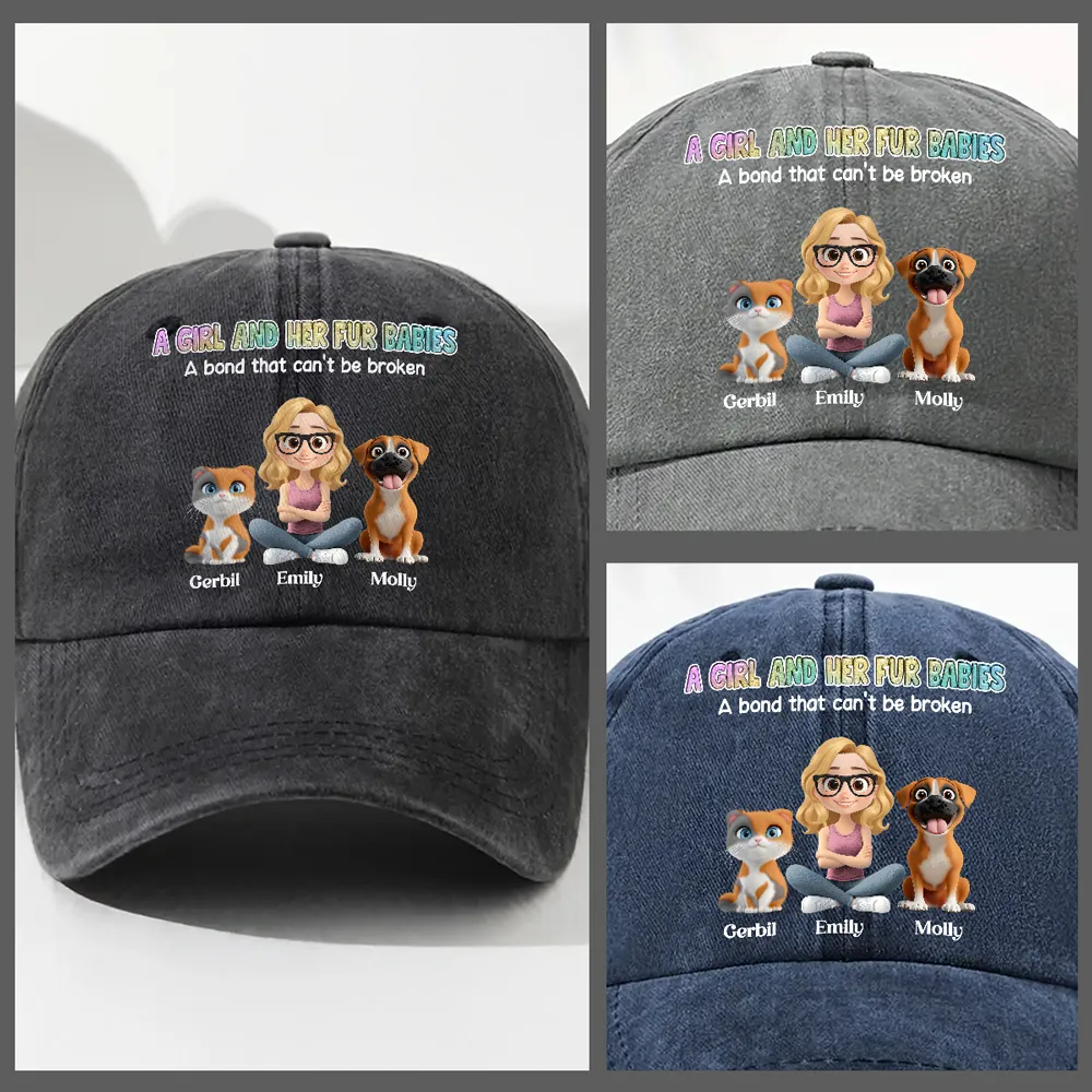 A Girl And Her Fur Babies - Personalized Custom Vintage Washed Denim Cap