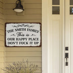 Welcome To Our Happy Place - Personalized Metal Sign