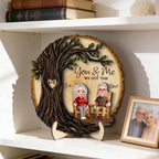 Old Couple Rocking Chair Under Heart Carved Tree - Personalized 2-Layered Wooden Plaque - Valentine's Day Gift For Couple