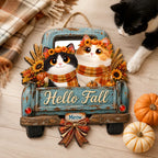Hello Fall Pumpkin Cats - Personalized Door Hanger Sign - Cozy Fall Decor for Cat Lovers