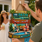 Couple Patio Welcome Proudly Serving Whatever You Bring - Personalized Wooden Sign - Summer Backyard Decor