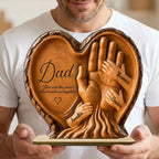 Dad Holds Kids Hands - Personalized 2-Layered Wooden Plaque - Heartfelt Gift For Dad, Husband
