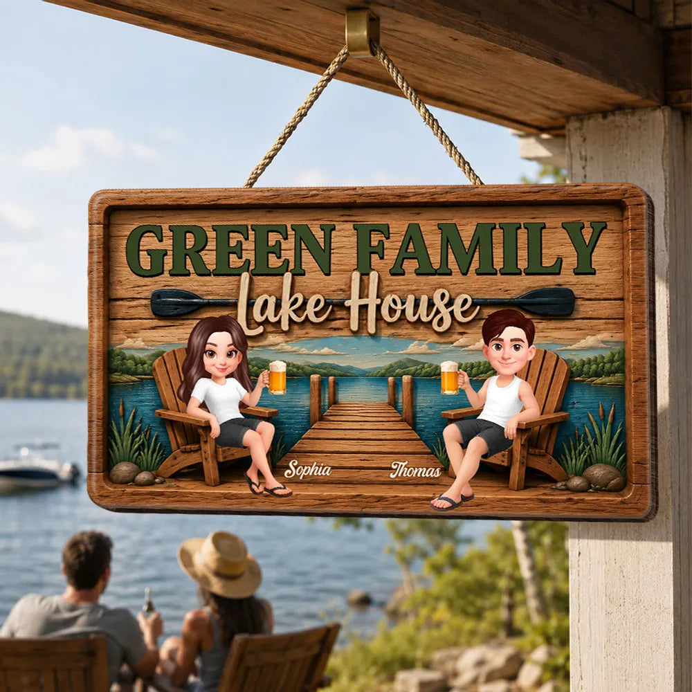 Lake House Retreat Family - Personalized Wood Sign - Gift For Couple, Family, Summer Decorations