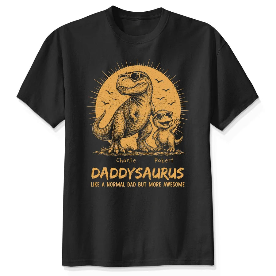 Retro Yellow Vintage Daddysaurus - Personalized Shirt - Funny Father's Day Gift For Dad, Husband