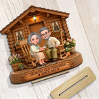 Eternal Love Couple Growing Old Together Cabin Wood House - Personalized 2-Layered Wooden Plaque - Anniversary Gift For Couple