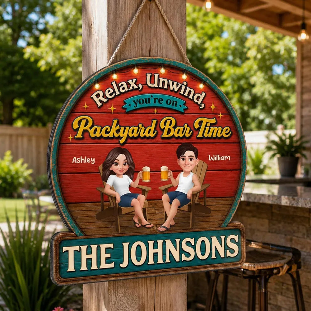 Summer Vibe Relax Unwind On Patio Backyard Bar Time - Personalized Wood Sign - Gift For Couple, Summer Outdoor Porch, Patio, Bar Decoration