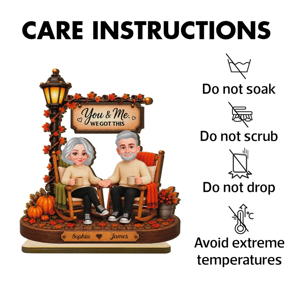 Couple Sitting Under Lamp Post 2D Flat - Personalized Wooden Plaque - Fall Season Decoration