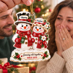 Snowman Couple Growing Old Together - Personalized Acrylic Ornament - Christmas Keepsake Gift for Her, Gift for Him