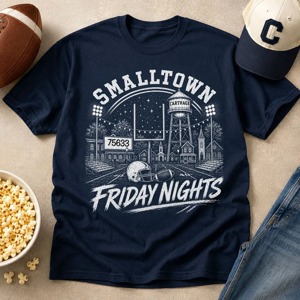 Custom Town Name & Zip Code Game Day Football - Personalized Shirt - Trendy Tee for Football Lover