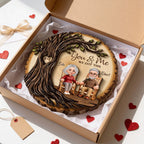 Old Couple Rocking Chair Under Heart Carved Tree - Personalized 2-Layered Wooden Plaque - Valentine's Day Gift For Couple