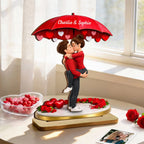 Couple Hugging Kissing Under Umbrella - Personalized 2-Layered Wooden Plaque - Anniversary, Valentine's Day Gift, Gift For Him, Gift For Her