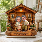 Eternal Love Couple Growing Old Together Cabin Wood House - Personalized 2-Layered Wooden Plaque - Anniversary Gift For Couple
