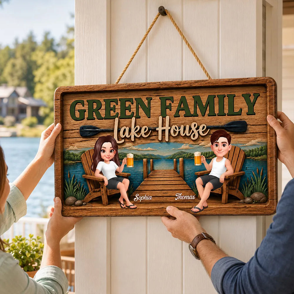 Lake House Retreat Family - Personalized Wood Sign - Gift For Couple, Family, Summer Decorations