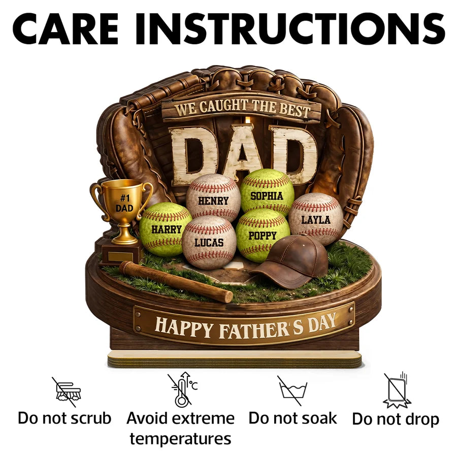 We Caught the Best Baseball Dad - Personalized 2-Layered Wooden Plaque - Gift for Dad, Husband
