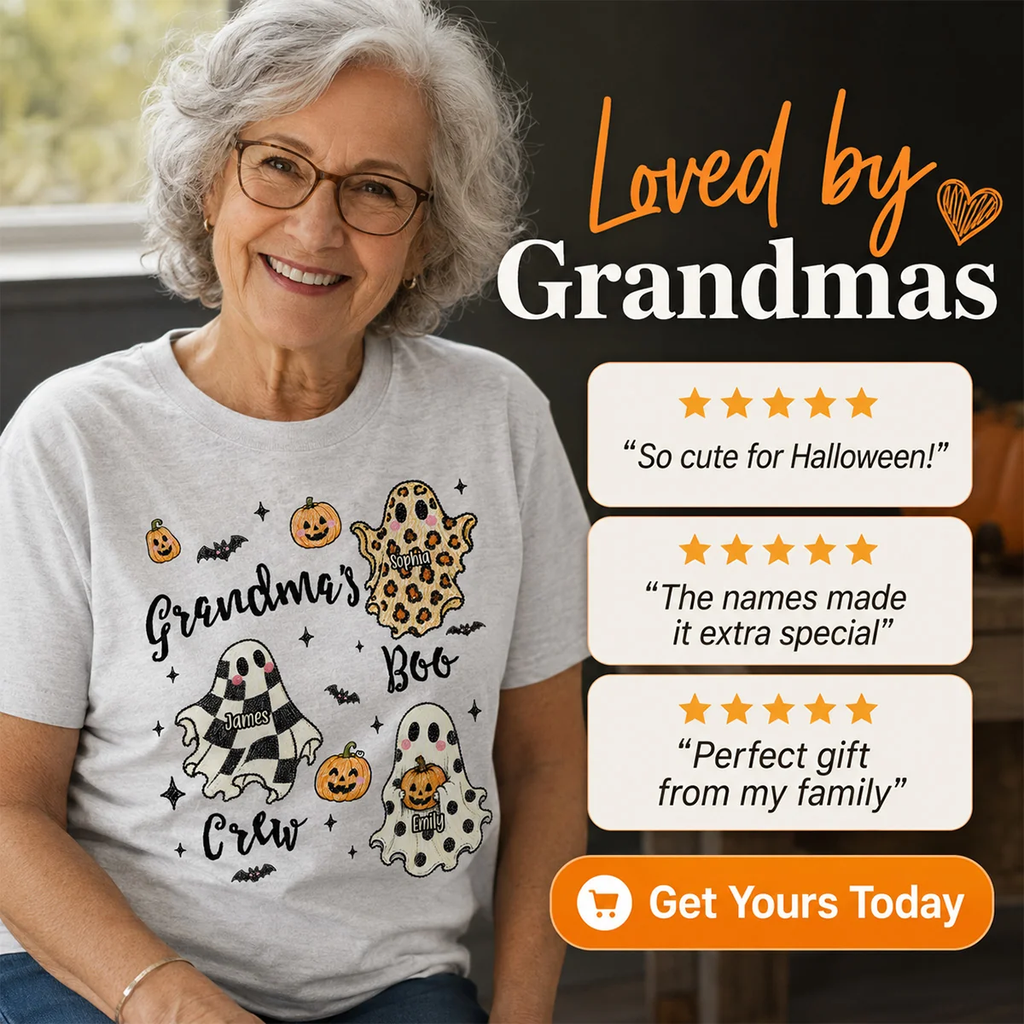 Grandma's Boo Crew Checkered Leopard Polka Dot Ghosts - Personalized Shirt - Perfect Halloween Costume for Grandma
