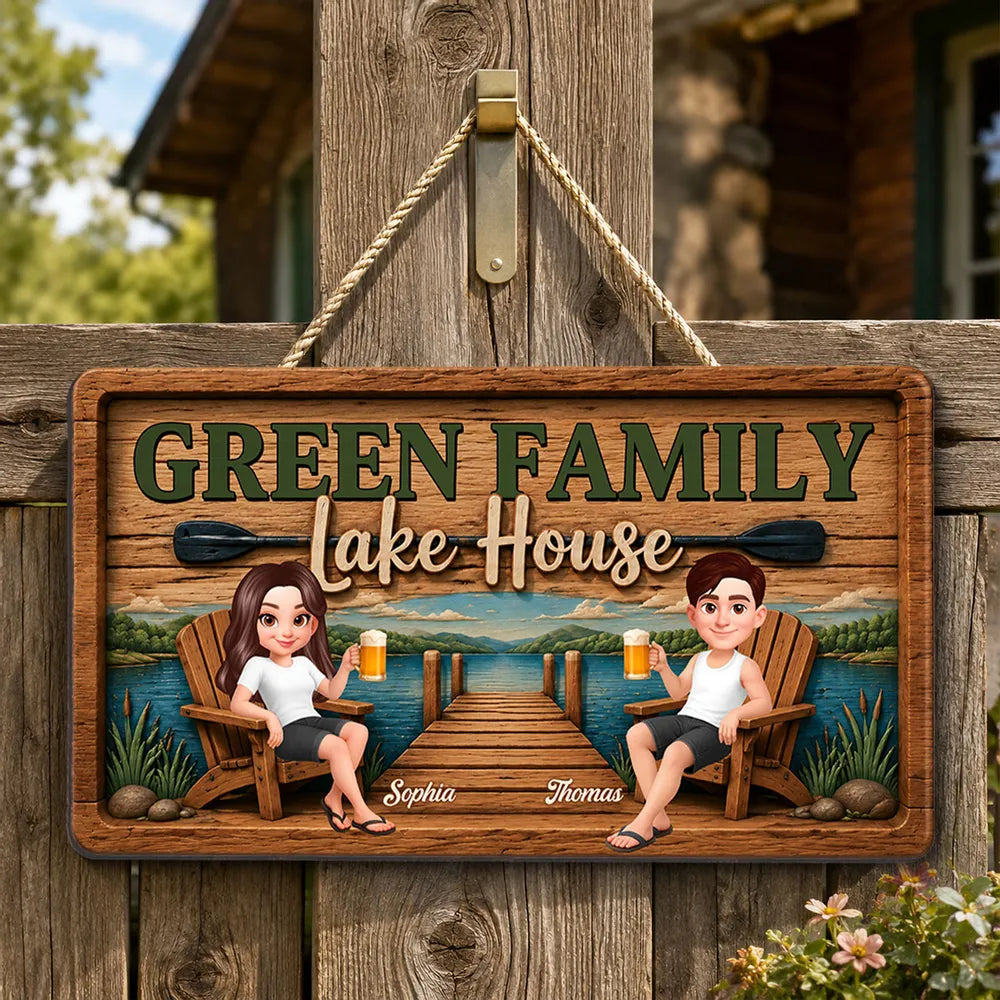 Lake House Retreat Family - Personalized Wood Sign - Gift For Couple, Family, Summer Decorations