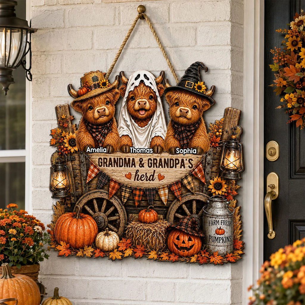 Grandma & Grandpa's Herd - Personalized Wooden Door Sign - Fall Decor for Grandparents, Grandparent's Day Gift