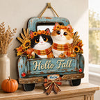 Hello Fall Pumpkin Cats - Personalized Door Hanger Sign - Cozy Fall Decor for Cat Lovers