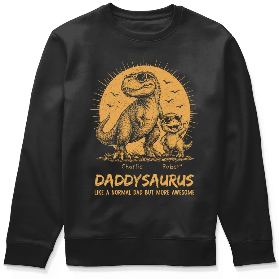 Retro Yellow Vintage Daddysaurus - Personalized Shirt - Funny Father's Day Gift For Dad, Husband