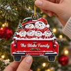 Snowman Family On Truck - Personalized Acrylic Ornament - Christmas Tree Decor For Family, Grandparents