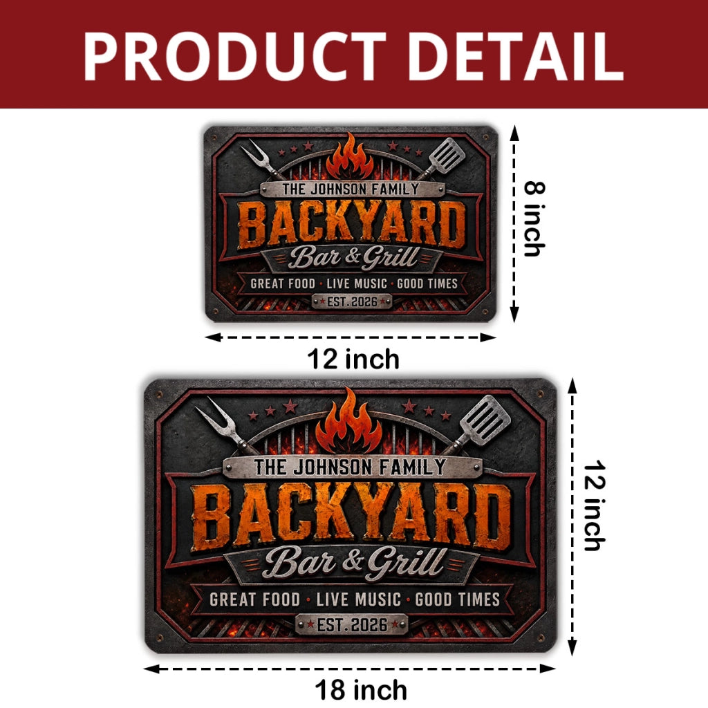 Bar And Grill - Personalized Metal Sign