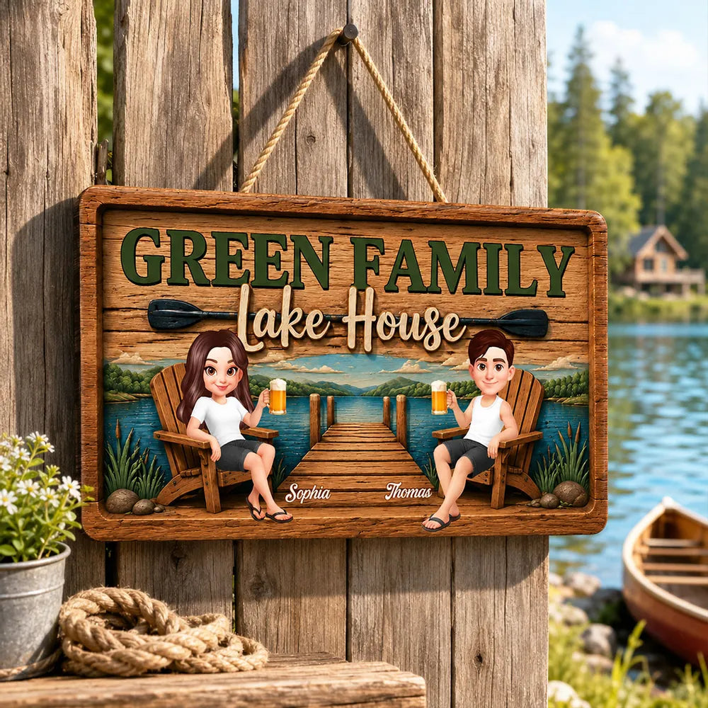 Lake House Retreat Family - Personalized Wood Sign - Gift For Couple, Family, Summer Decorations