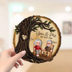 Old Couple Rocking Chair Under Heart Carved Tree - Personalized 2-Layered Wooden Plaque - Valentine's Day Gift For Couple