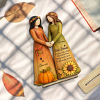 Fall Season Besties Sisters 3D Effect Personalized Standing Wooden Plaque, Gift Friendship Gift for Besties