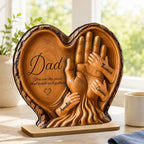 Dad Holds Kids Hands - Personalized 2-Layered Wooden Plaque - Heartfelt Gift For Dad, Husband