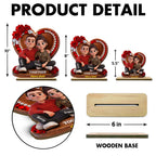Couple Sitting Rose Heart - Personalized 2-Layered Wooden Plaque - Heartfelt Valentine's Day Gift for Her, for Him
