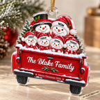 Snowman Family On Truck - Personalized Acrylic Ornament - Christmas Tree Decor For Family, Grandparents