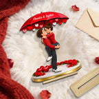 Couple Hugging Kissing Under Umbrella - Personalized 2-Layered Wooden Plaque - Anniversary, Valentine's Day Gift, Gift For Him, Gift For Her