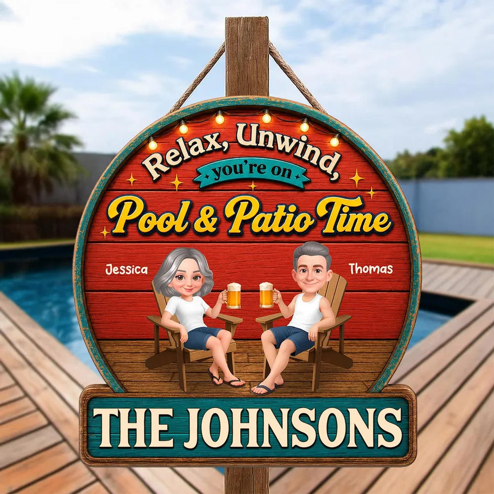 Summer Vibe Relax Unwind On Patio Backyard Bar Time - Personalized Wood Sign - Gift For Couple, Summer Outdoor Porch, Patio, Bar Decoration