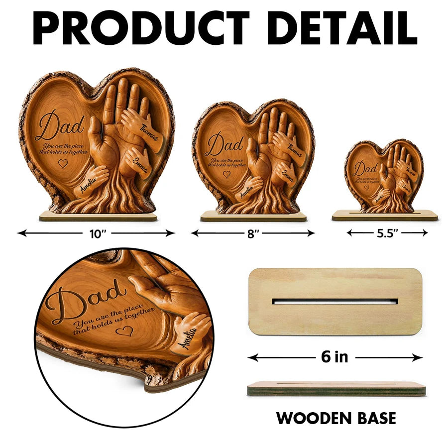 Dad Holds Kids Hands - Personalized 2-Layered Wooden Plaque - Heartfelt Gift For Dad, Husband