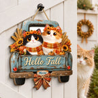 Hello Fall Pumpkin Cats - Personalized Door Hanger Sign - Cozy Fall Decor for Cat Lovers