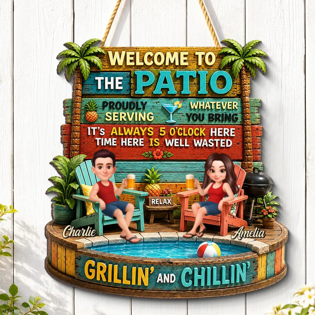 Couple Patio Welcome Proudly Serving Whatever You Bring - Personalized Wooden Sign - Summer Backyard Decor