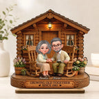 Eternal Love Couple Growing Old Together Cabin Wood House - Personalized 2-Layered Wooden Plaque - Anniversary Gift For Couple